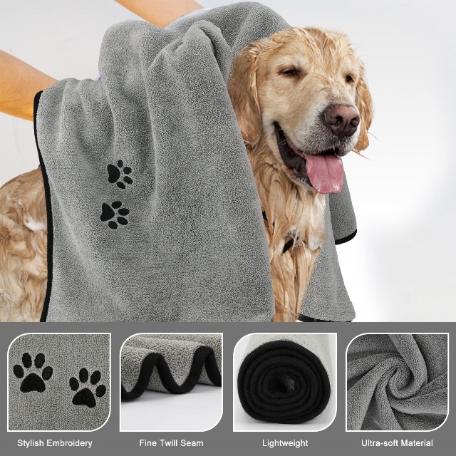 Toalla de secado de lana de coral de microfibra para perros y gatos - JUHAO