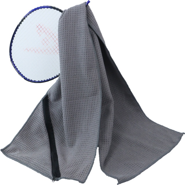 Toalha de gin&aacute;stica waffle de microfibra com bolso com z&iacute;per - JUHAO