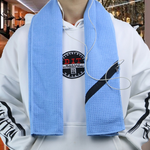 Toalha de gin&aacute;stica waffle de microfibra com bolso com z&iacute;per - JUHAO